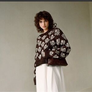 Loeffler Randall Brown and White Floral Crewneck Sweater